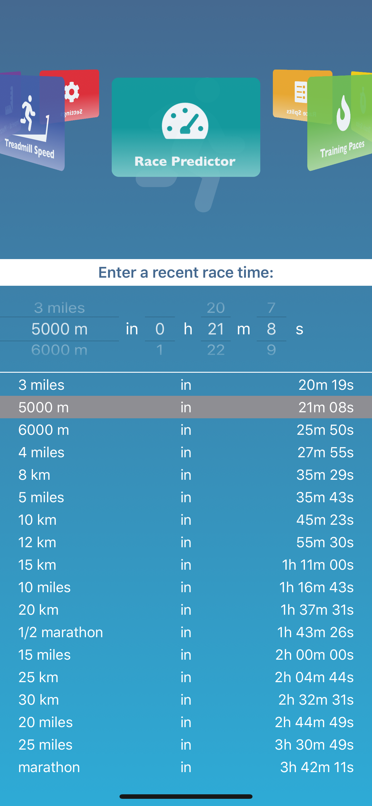 Runner's Tools race predictor